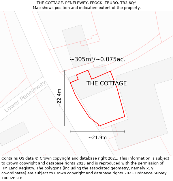 THE COTTAGE, PENELEWEY, FEOCK, TRURO, TR3 6QY: Plot and title map