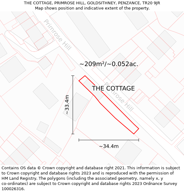 THE COTTAGE, PRIMROSE HILL, GOLDSITHNEY, PENZANCE, TR20 9JR: Plot and title map