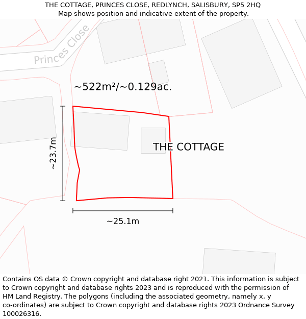 THE COTTAGE, PRINCES CLOSE, REDLYNCH, SALISBURY, SP5 2HQ: Plot and title map
