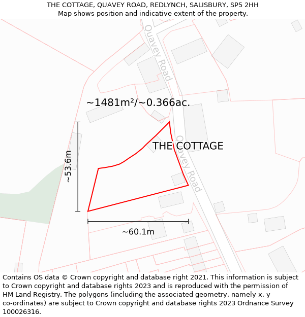 THE COTTAGE, QUAVEY ROAD, REDLYNCH, SALISBURY, SP5 2HH: Plot and title map