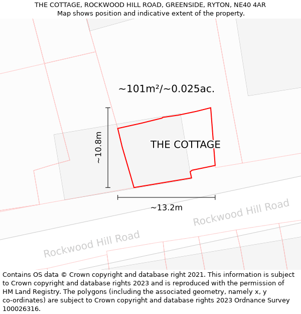 THE COTTAGE, ROCKWOOD HILL ROAD, GREENSIDE, RYTON, NE40 4AR: Plot and title map