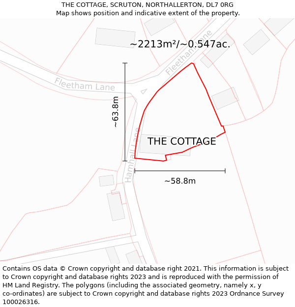 THE COTTAGE, SCRUTON, NORTHALLERTON, DL7 0RG: Plot and title map