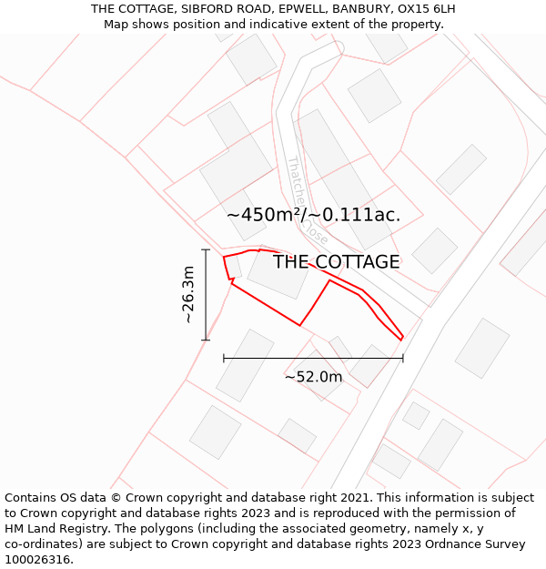 THE COTTAGE, SIBFORD ROAD, EPWELL, BANBURY, OX15 6LH: Plot and title map