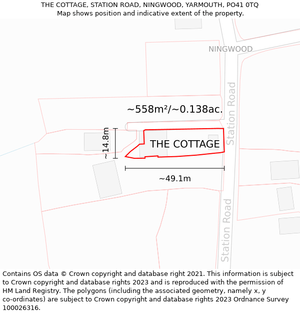 THE COTTAGE, STATION ROAD, NINGWOOD, YARMOUTH, PO41 0TQ: Plot and title map