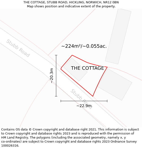 THE COTTAGE, STUBB ROAD, HICKLING, NORWICH, NR12 0BN: Plot and title map