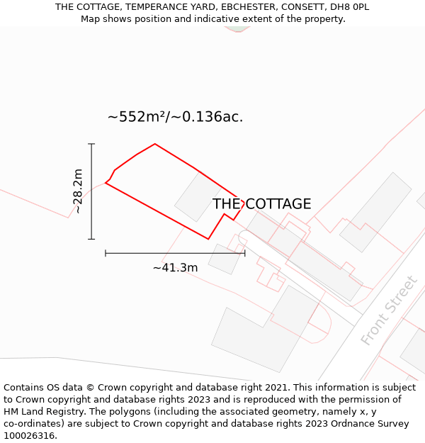 THE COTTAGE, TEMPERANCE YARD, EBCHESTER, CONSETT, DH8 0PL: Plot and title map