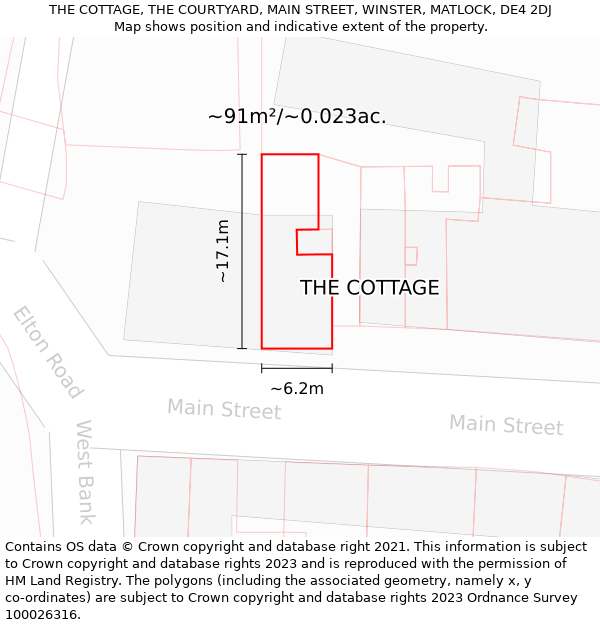 THE COTTAGE, THE COURTYARD, MAIN STREET, WINSTER, MATLOCK, DE4 2DJ: Plot and title map