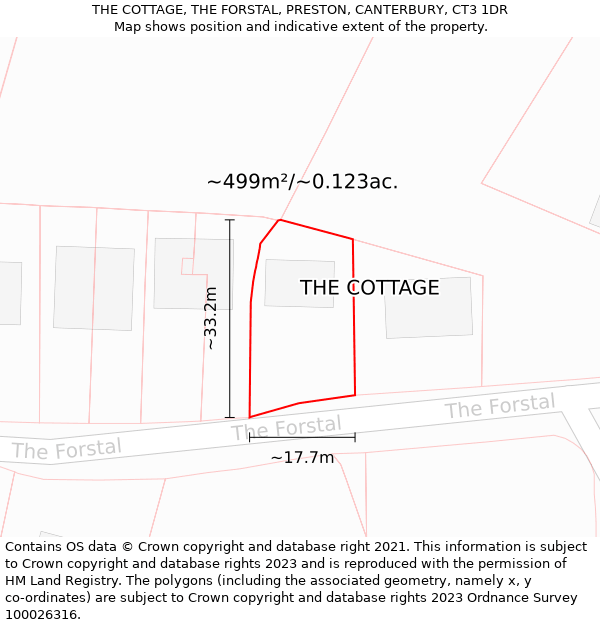 THE COTTAGE, THE FORSTAL, PRESTON, CANTERBURY, CT3 1DR: Plot and title map