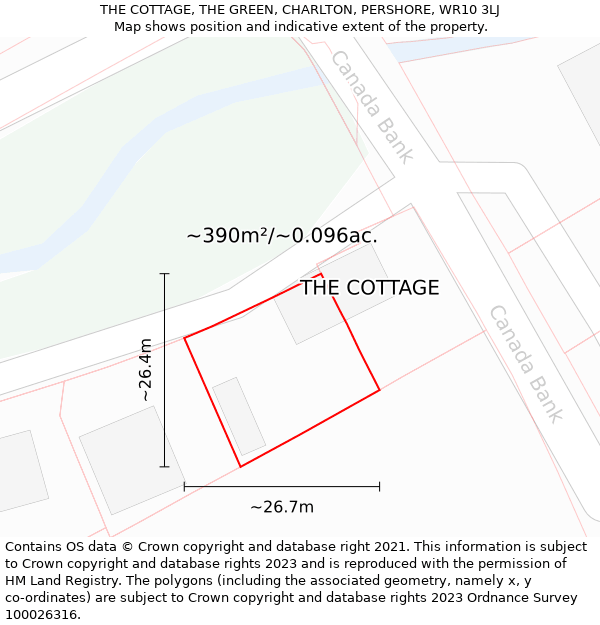 THE COTTAGE, THE GREEN, CHARLTON, PERSHORE, WR10 3LJ: Plot and title map
