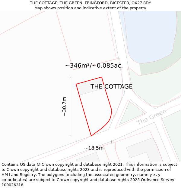 THE COTTAGE, THE GREEN, FRINGFORD, BICESTER, OX27 8DY: Plot and title map