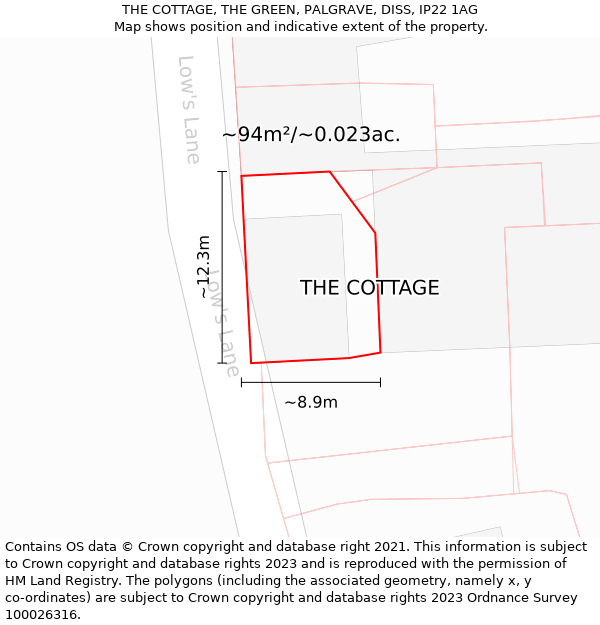 THE COTTAGE, THE GREEN, PALGRAVE, DISS, IP22 1AG: Plot and title map