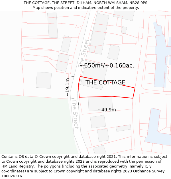 THE COTTAGE, THE STREET, DILHAM, NORTH WALSHAM, NR28 9PS: Plot and title map