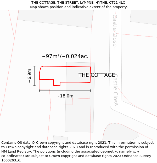 THE COTTAGE, THE STREET, LYMPNE, HYTHE, CT21 4LQ: Plot and title map