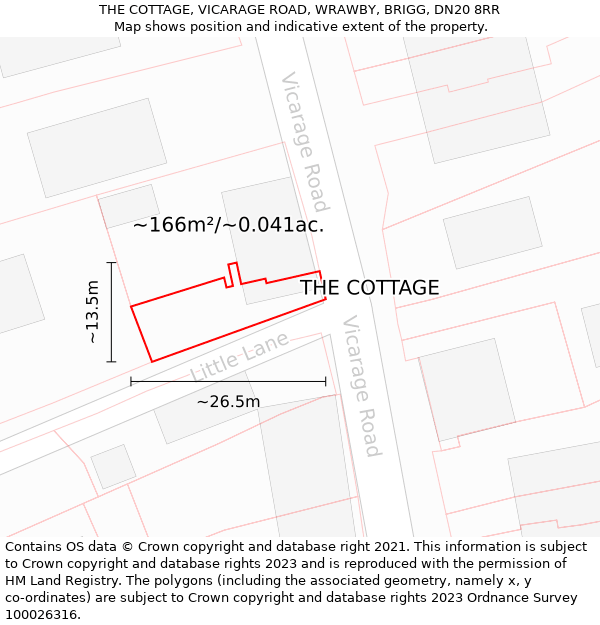 THE COTTAGE, VICARAGE ROAD, WRAWBY, BRIGG, DN20 8RR: Plot and title map