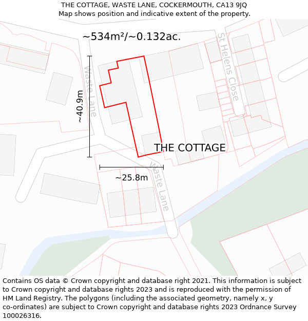 THE COTTAGE, WASTE LANE, COCKERMOUTH, CA13 9JQ: Plot and title map