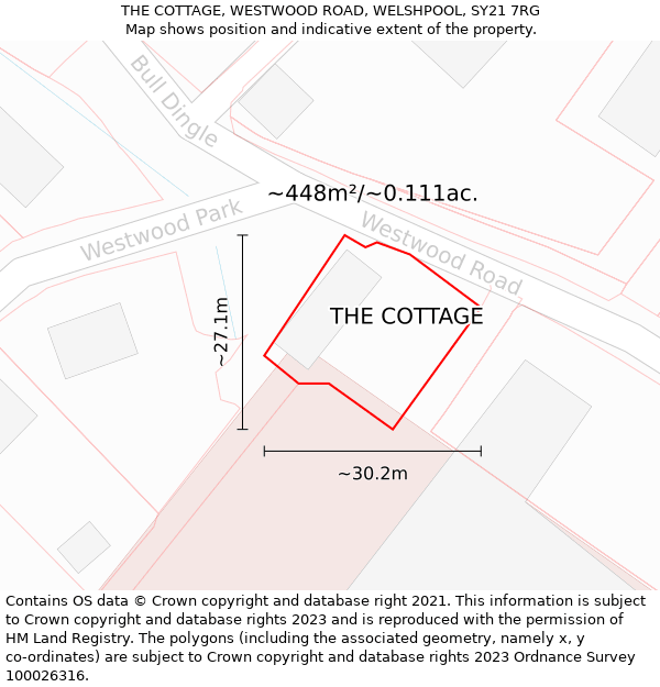 THE COTTAGE, WESTWOOD ROAD, WELSHPOOL, SY21 7RG: Plot and title map