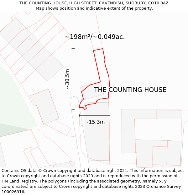 THE COUNTING HOUSE, HIGH STREET, CAVENDISH, SUDBURY, CO10 8AZ: Plot and title map