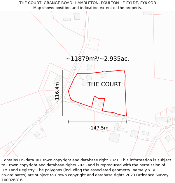 THE COURT, GRANGE ROAD, HAMBLETON, POULTON-LE-FYLDE, FY6 9DB: Plot and title map