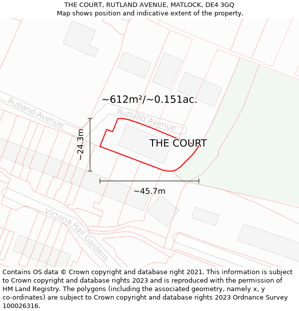 THE COURT, RUTLAND AVENUE, MATLOCK, DE4 3GQ: Plot and title map