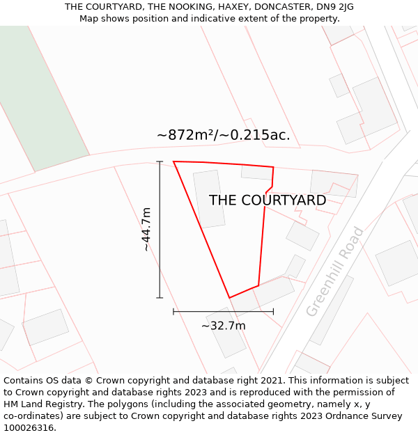 THE COURTYARD, THE NOOKING, HAXEY, DONCASTER, DN9 2JG: Plot and title map
