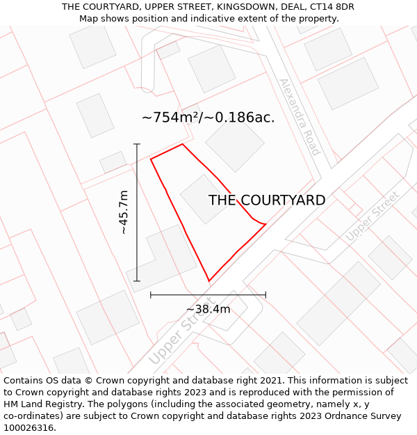 THE COURTYARD, UPPER STREET, KINGSDOWN, DEAL, CT14 8DR: Plot and title map