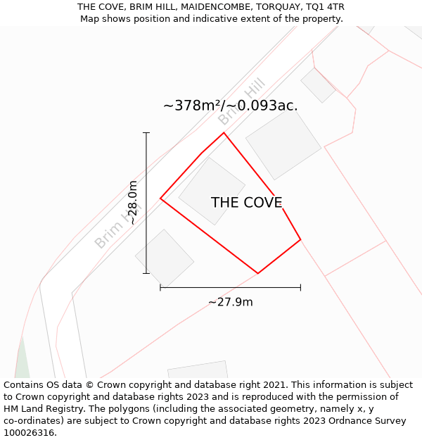 THE COVE, BRIM HILL, MAIDENCOMBE, TORQUAY, TQ1 4TR: Plot and title map
