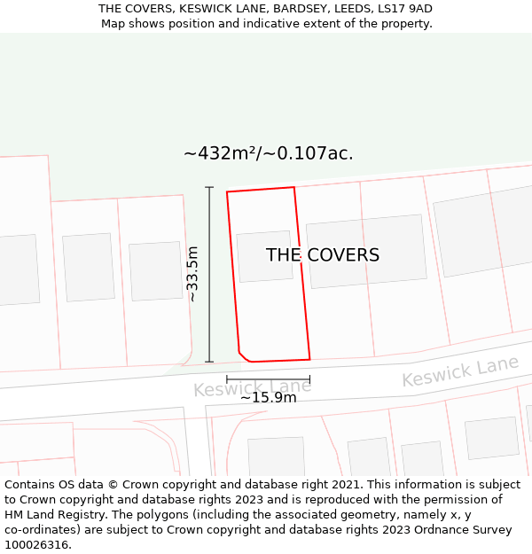 THE COVERS, KESWICK LANE, BARDSEY, LEEDS, LS17 9AD: Plot and title map