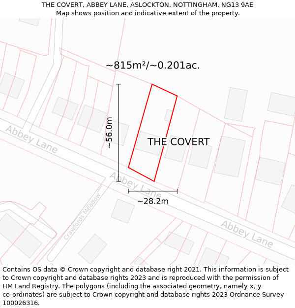 THE COVERT, ABBEY LANE, ASLOCKTON, NOTTINGHAM, NG13 9AE: Plot and title map