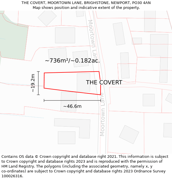 THE COVERT, MOORTOWN LANE, BRIGHSTONE, NEWPORT, PO30 4AN: Plot and title map