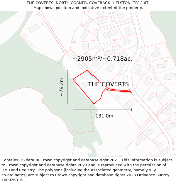 THE COVERTS, NORTH CORNER, COVERACK, HELSTON, TR12 6TJ: Plot and title map