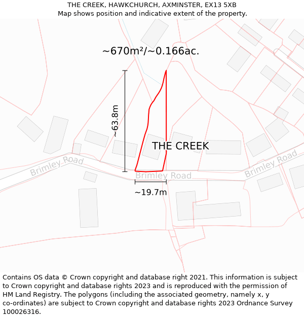 THE CREEK, HAWKCHURCH, AXMINSTER, EX13 5XB: Plot and title map