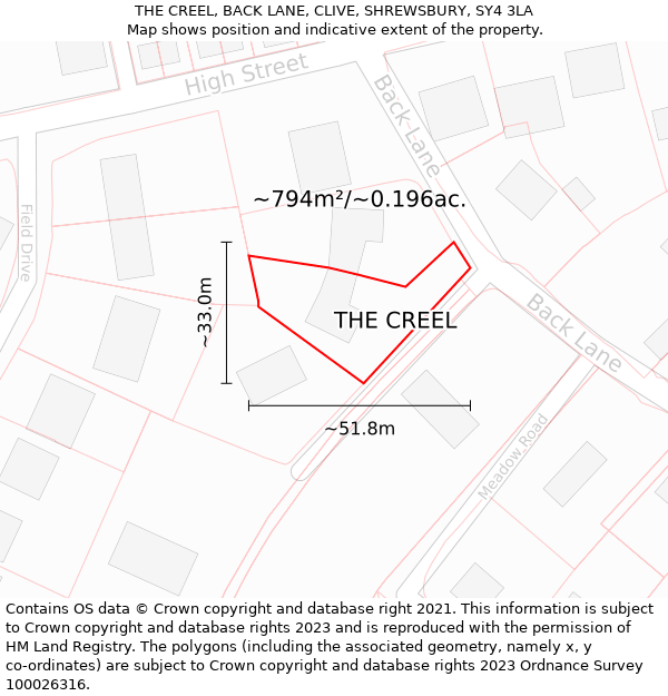 THE CREEL, BACK LANE, CLIVE, SHREWSBURY, SY4 3LA: Plot and title map