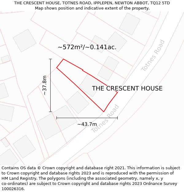 THE CRESCENT HOUSE, TOTNES ROAD, IPPLEPEN, NEWTON ABBOT, TQ12 5TD: Plot and title map