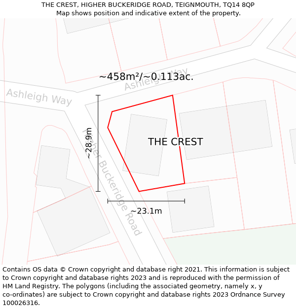 THE CREST, HIGHER BUCKERIDGE ROAD, TEIGNMOUTH, TQ14 8QP: Plot and title map