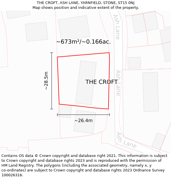 THE CROFT, ASH LANE, YARNFIELD, STONE, ST15 0NJ: Plot and title map