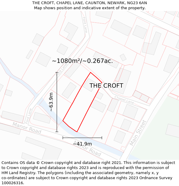 THE CROFT, CHAPEL LANE, CAUNTON, NEWARK, NG23 6AN: Plot and title map