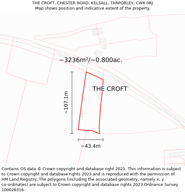 THE CROFT, CHESTER ROAD, KELSALL, TARPORLEY, CW6 0RJ: Plot and title map