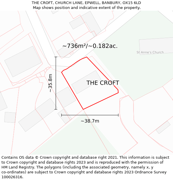 THE CROFT, CHURCH LANE, EPWELL, BANBURY, OX15 6LD: Plot and title map