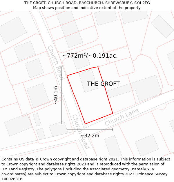 THE CROFT, CHURCH ROAD, BASCHURCH, SHREWSBURY, SY4 2EG: Plot and title map