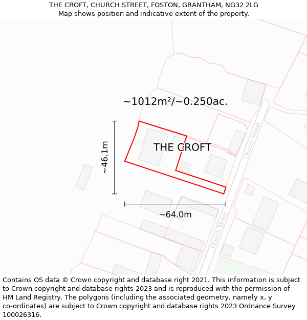 THE CROFT, CHURCH STREET, FOSTON, GRANTHAM, NG32 2LG: Plot and title map