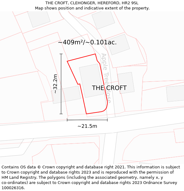 THE CROFT, CLEHONGER, HEREFORD, HR2 9SL: Plot and title map