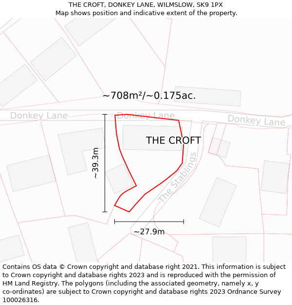 THE CROFT, DONKEY LANE, WILMSLOW, SK9 1PX: Plot and title map