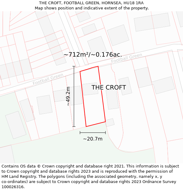 THE CROFT, FOOTBALL GREEN, HORNSEA, HU18 1RA: Plot and title map