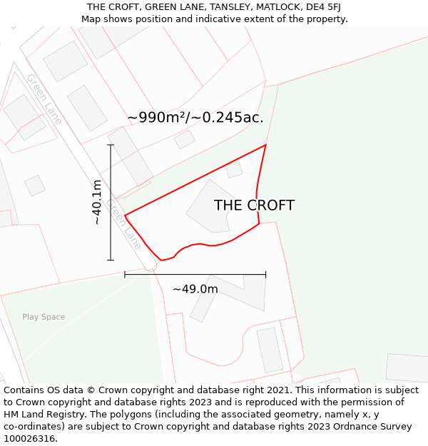 THE CROFT, GREEN LANE, TANSLEY, MATLOCK, DE4 5FJ: Plot and title map