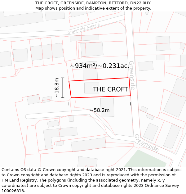 THE CROFT, GREENSIDE, RAMPTON, RETFORD, DN22 0HY: Plot and title map