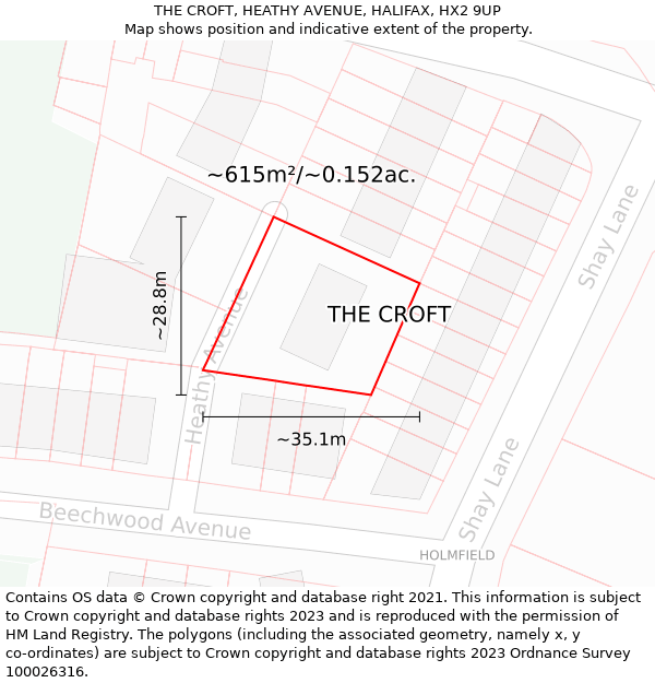 THE CROFT, HEATHY AVENUE, HALIFAX, HX2 9UP: Plot and title map