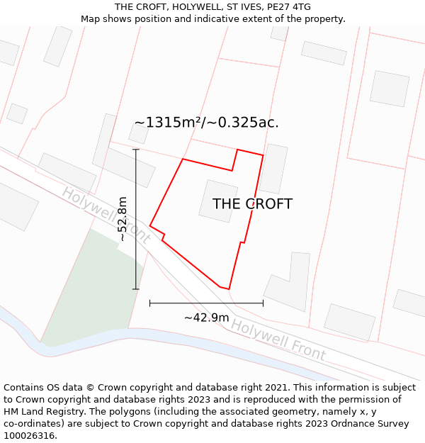 THE CROFT, HOLYWELL, ST IVES, PE27 4TG: Plot and title map