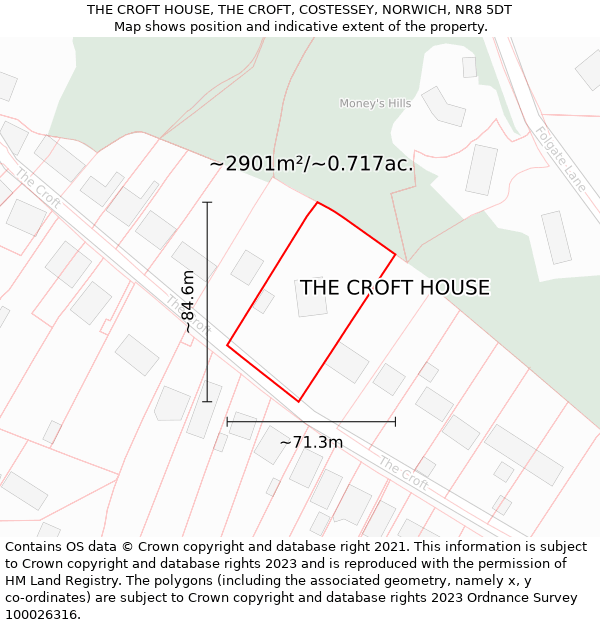 THE CROFT HOUSE, THE CROFT, COSTESSEY, NORWICH, NR8 5DT: Plot and title map