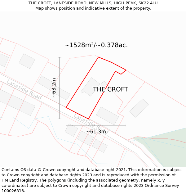 THE CROFT, LANESIDE ROAD, NEW MILLS, HIGH PEAK, SK22 4LU: Plot and title map