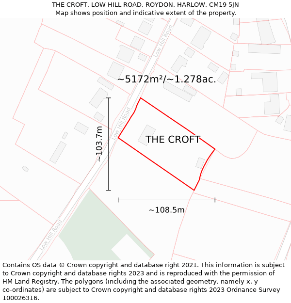 THE CROFT, LOW HILL ROAD, ROYDON, HARLOW, CM19 5JN: Plot and title map